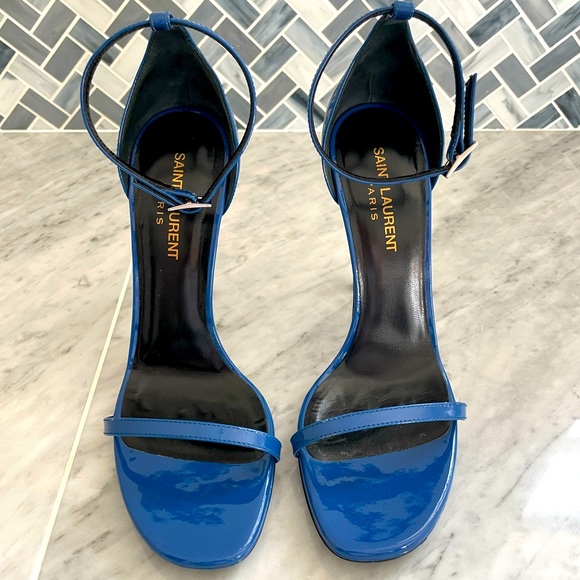 Saint Laurent Blue Ankle Strap Heels - Picture 1 of 8
